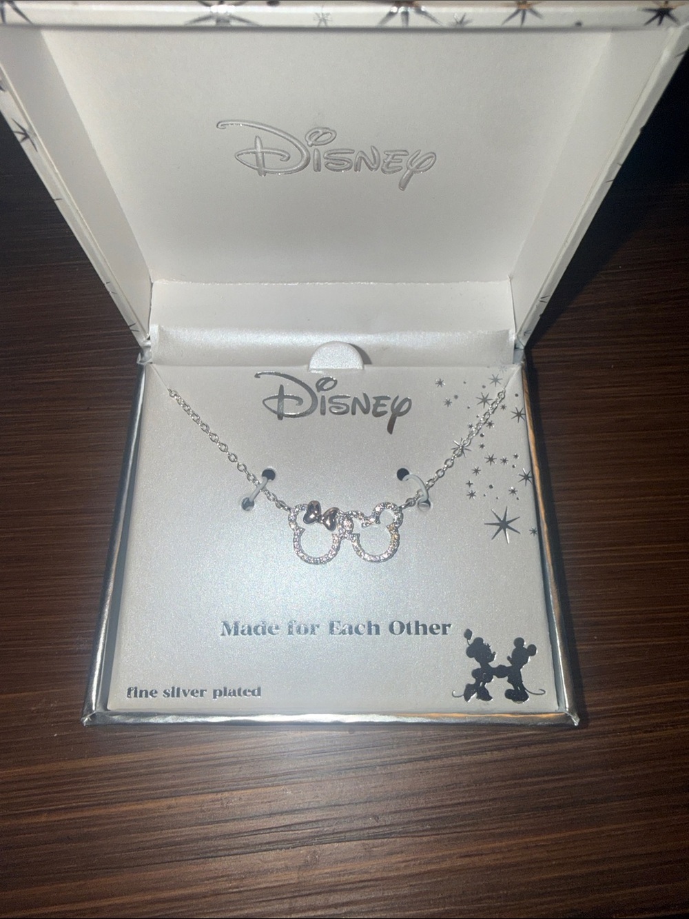 NWT Disney Mickey & Minnie Necklace with Stones and Fine Silver Plated